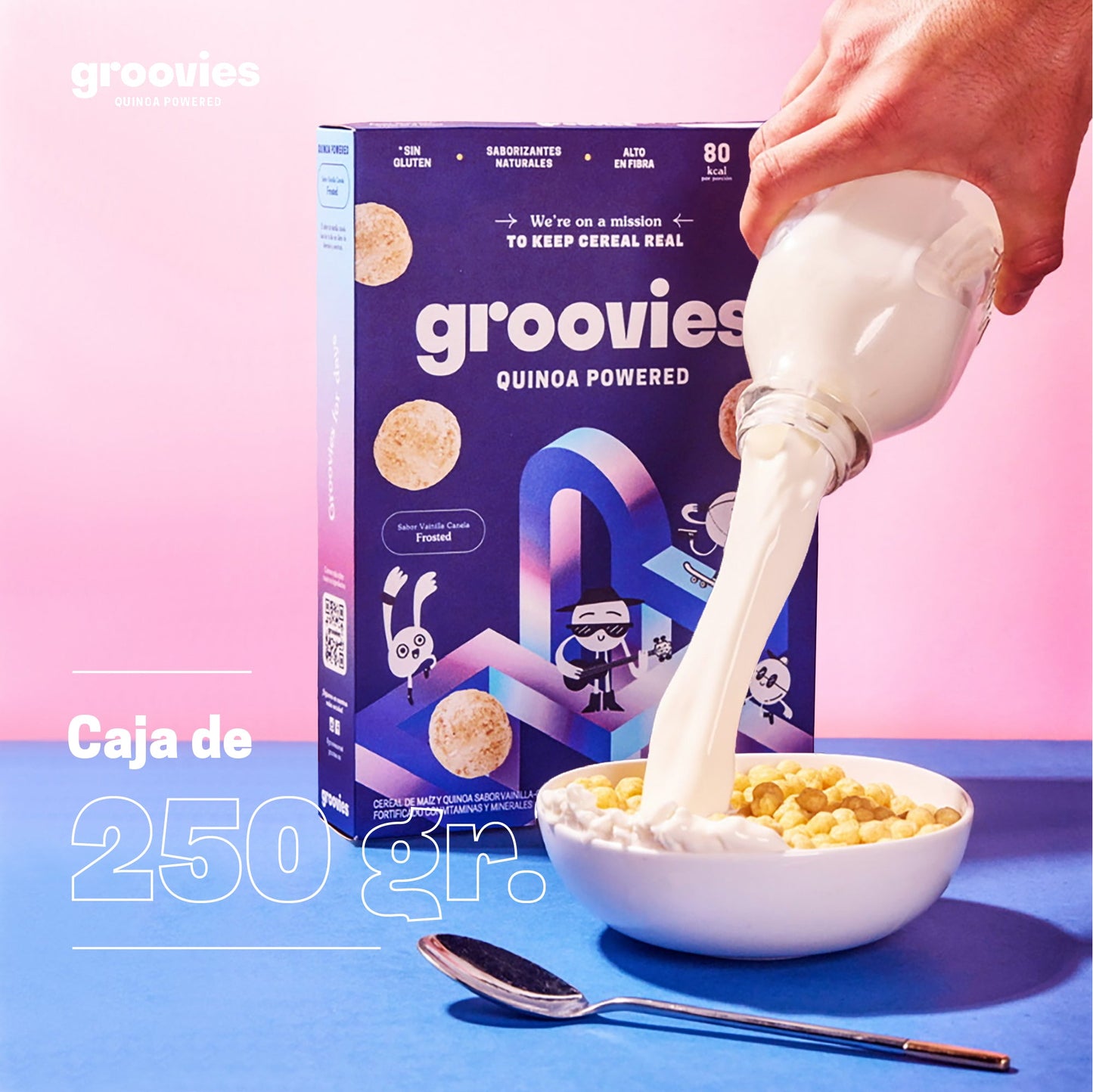 Cereal Saludable para niños. Groovies Quinoa Powered, 0 azúcar. Caja mixta 2 Pzs de 250g.
