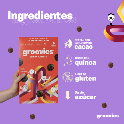 Cereal Saludable para niños. Groovies Quinoa Powered. Caja Mixta 12 Pzs de 250g.