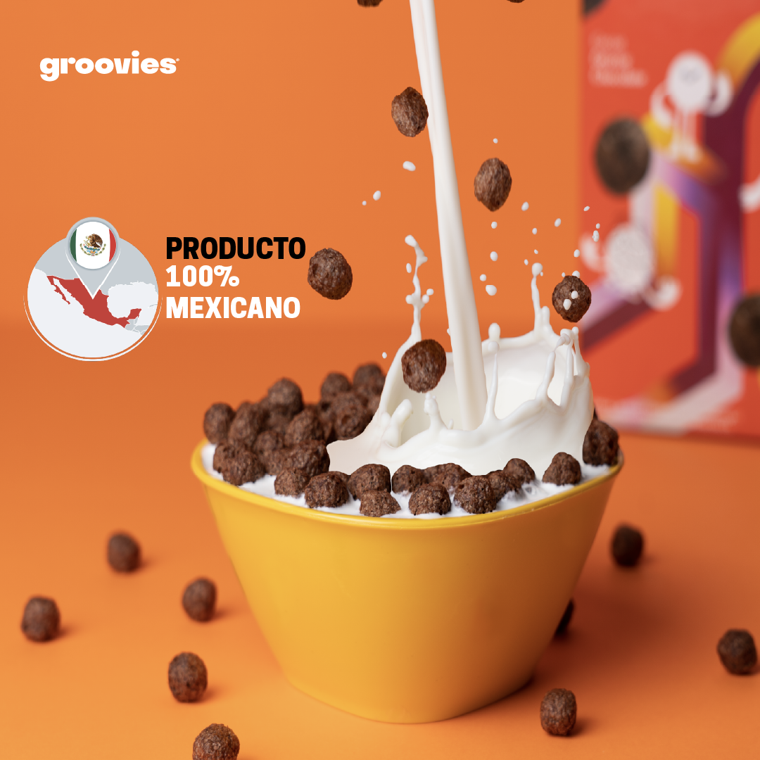 Cereal Saludable para niños. Groovies Quinoa Powered. Caja de Chocolate 12 Pzs de 250g.